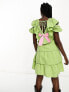 Фото #1 товара Neon Rose contrast bow ruffle gingham mini dress in green