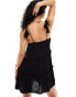 Фото #2 товара Miss Selfridge beach broderie tie shoulder cover up mini dress in black