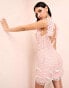 ASOS LUXE encrusted mini dress with faux pearl embellishment and faux feather straps in pink