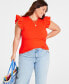 Фото #1 товара Trendy Plus Size Crewneck Flutter-Sleeve Top, Created for Macy's