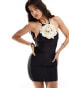 Фото #1 товара ASOS DESIGN oversized corsage halter mini dress with low back in black