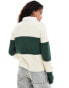 Фото #3 товара Lioness knitted rugby jumper in cream and dark green stripe