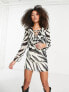 ASOS DESIGN frilly tie up detail shift mini dress in zebra print