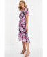 ფოტო #3 პროდუქტის Plus Size Floral Print Midi Dip Hem Dress