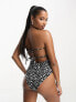 ASOS DESIGN Petite bandeau frill swimsuit in mono spot print