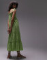 Topshop tie strap broderie midi beach dress in green