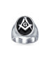 ფოტო #4 პროდუქტის Square Compass Black Oval Mens Signet Freemason Masonic Ring For Men Stainless Steel