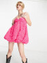 Фото #7 товара Bershka applique babydoll mini dress in bright pink