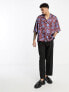 Фото #3 товара Рубашка ASOS - Оверсайз с отделкой из сатина в коричневом цвете с воротником-реверс, застёжкой на пуговицы, оборками на плечах и цветочным узором.