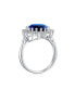 Cocktail Statement 4CT Royal Blue Cubic Zirconia Simulated Sapphire AAA CZ Crown Halo Oval Engagement Ring For Women .925 Sterling Silver