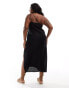 Фото #3 товара ASOS DESIGN Curve one shoulder split strap linen midi sundress in black