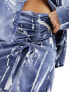 Vero Moda satin ruched front maxi skirt co-ord in blue crinkle print