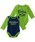 ფოტო #1 პროდუქტის Unisex Newborn Infant Neon Green and College Navy Seattle Seahawks Little Player Long Sleeve 2-Pack Bodysuit Set