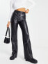 Фото #1 товара Mango faux leather straight leg trousers in black