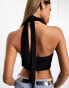 Фото #2 товара Kaiia slinky bandeau top with skinny scarf in black