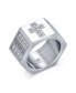 Фото #2 товара Religious Wide 6 Side Mens Christian Greek Key Cubic Zirconia CZ Accent Cross Statement Ring Band For Men Stainless Steel