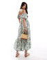 Фото #4 товара Abercrombie & Fitch co-ord linen blend tiered maxi skirt in green floral print