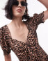 Topshop ruched front tea dress in animal print