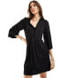 Vila ribbed t-shirt mini dress with bell sleeve in black