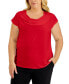 Фото #1 товара Plus Size Stretch Knit Short-Sleeve Cowl-Neck Top