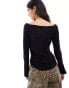 Vila ruched side long sleeve top with fluted cuff in black