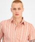 Фото #3 товара Men's Marcos Short Sleeve Button-Front Striped Shirt, Created for Macy's