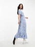 ONLY puff sleeve v neck maxi dress in blue floral