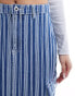 Pieces denim maxi skirt with cargo pockets in blue stripe