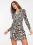 Фото #1 товара River Island animal jacquard wrap dress in brown