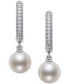 ფოტო #3 პროდუქტის Cultured Freshwater Pearl (7mm) & Cubic Zirconia Dangle Huggie Hoop Earrings in Sterling Silver, Created for Macy's