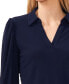 Women's Collared V-Neck Puff Shoulder 3/4-Sleeve Top