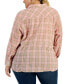 Фото #2 товара Plus Size Crinkle Plaid Roll-Tab Shirt