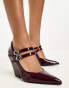 Фото #2 товара Daisy Street double daisy buckle western mary janes in burgundy patent