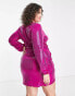 Фото #2 товара Flounce London Plus long sleeve mini wrap dress in hot pink metallic sparkle