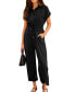 ფოტო #1 პროდუქტის Women's Black Collared Short Sleeve Front Button Coveralls