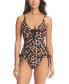 Фото #1 товара Women's Lace-Up Cheetah Print Swimsuit, Created for Macy's