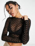 Фото #1 товара ASOS DESIGN mesh crop top with long sleeve in wave flock in black