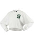 Фото #3 товара Women's White Michigan State Spartans Raw Hem Cropped Long Sleeve T-shirt