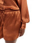 Фото #2 товара In The Style Plus satin drawstring shorts co-ord in rust