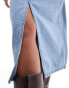 ONLY denim midi skirt with front split in light blue