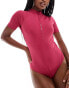 Фото #3 товара Threadbare sporty short sleeve swimsuit with zip front and high neck in magenta pink