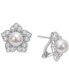 ფოტო #1 პროდუქტის Cultured Freshwater Pearl (8-1/2mm) & Lab-Created White Sapphire (2-3/4 ct. t.w.) Flower Stud Earrings in Sterling Silver
