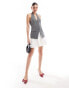 Extro & Vert 2 in 1 waistcoat tailored pleat mini dress in grey pinstripe