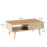 Rattan Coffee Table, Sliding Door For Storage, Solid Wood Legs, Modern Table For Living Room