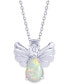 Фото #4 товара Macy's simulated Opal & Cubic Zirconia Angel Wing 18" Pendant Necklace in Sterling Silver