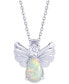 Simulated Opal & Cubic Zirconia Angel Wing 18" Pendant Necklace in Sterling Silver