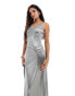 Фото #2 товара Vero Moda satin maxi dress with lace trim in grey