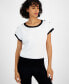 ფოტო #1 პროდუქტის Women's Contrast-Trim Button-Shoulder Sweater