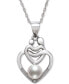 ფოტო #1 პროდუქტის Cultured Freshwater Pearl (5mm) & Diamond Accent Mother & Child Heart 18" Pendant Necklace in Sterling Silver