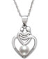 Belle de Mer cultured Freshwater Pearl (5mm) & Diamond Accent Mother & Child Heart 18" Pendant Necklace in Sterling Silver